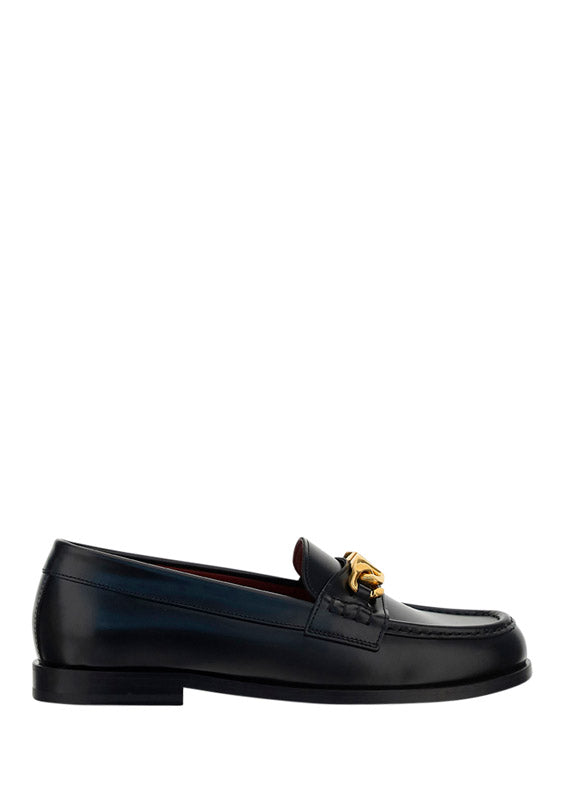 VLogo Chain Calfskin Loafer - Black