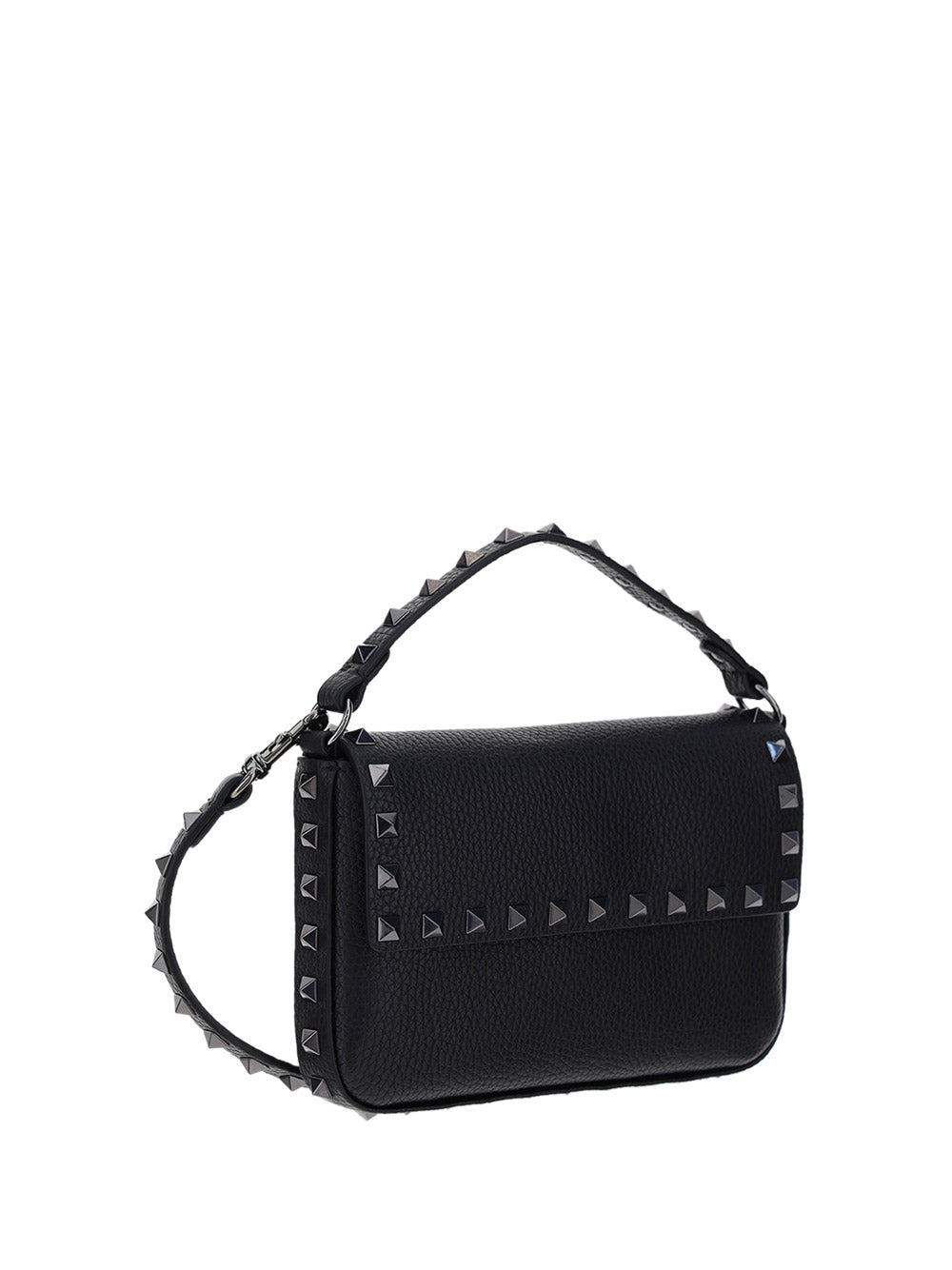 Black Rockstud Calfskin Pouch Crossbody Bag - Black
