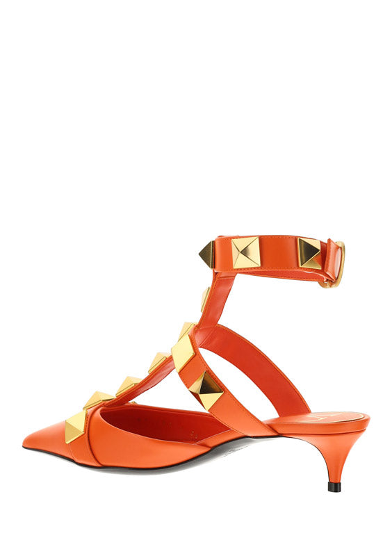 Roman Stud Calfskin Pump 40 MM - Orange