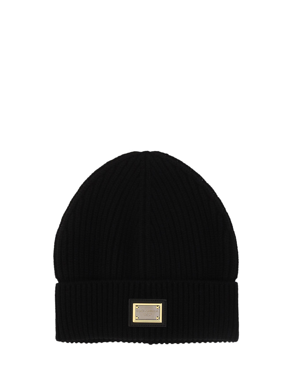Knit Cashmere Hat with branded Plate - Black