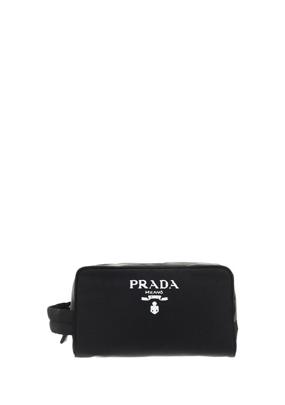 Re-Nylon and Leather Pouch - Black