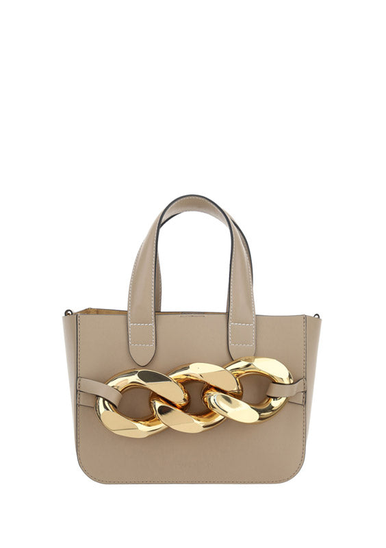 Mini Chain Leather Tote Bag - Taupe