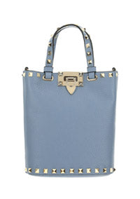 Rockstud Grainy Calfskin Bucket Pouch - Azure.