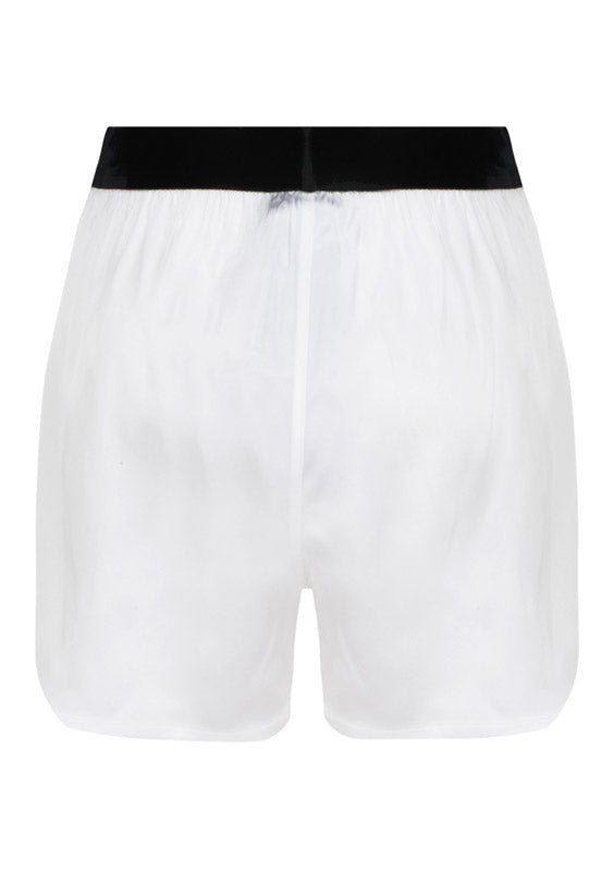 Solid Silk Satin Boxer Shorts - White