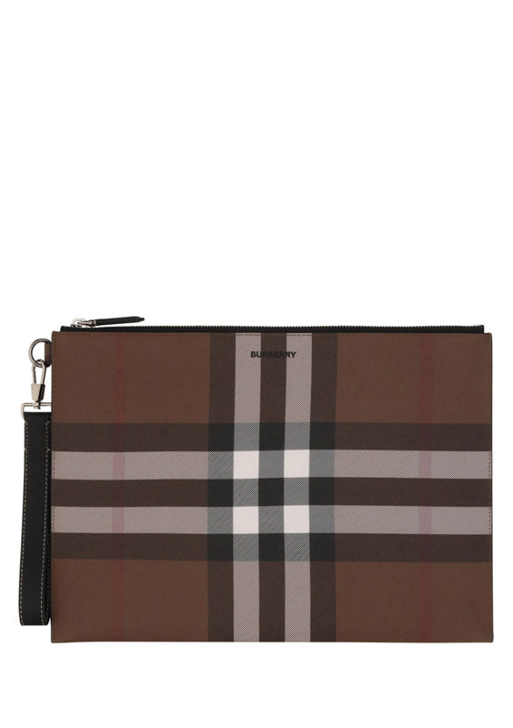 Vintage Check and Leather Zip Pouch - Birch Brown