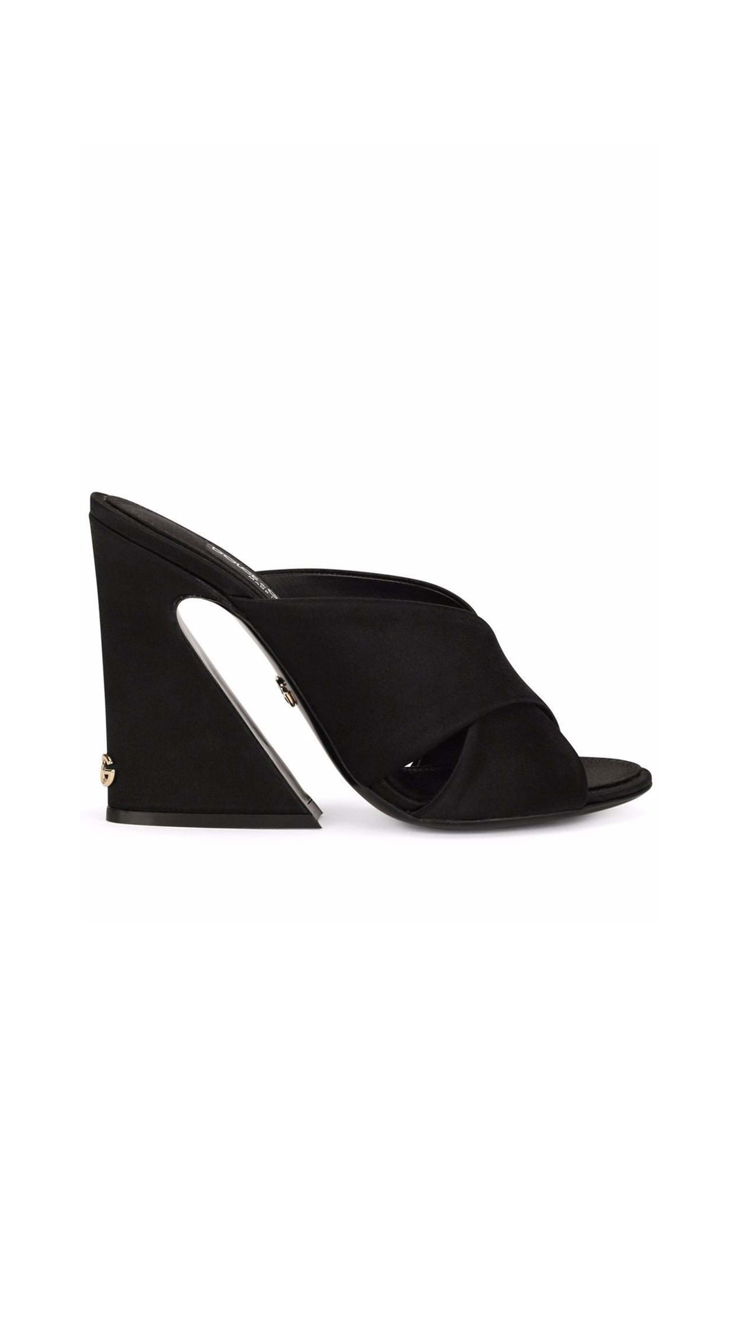 Satin Mules with Geometric Heel - Black
