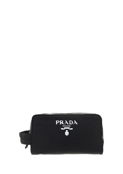 Re-Nylon and Leather Pouch - Black
