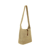 Hobo Raffia Bag in Crochet and Smooth Leather - Naturel