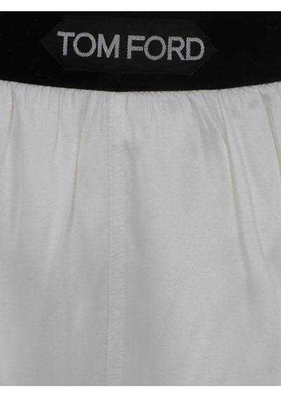 Solid Silk Satin Boxer Shorts - White