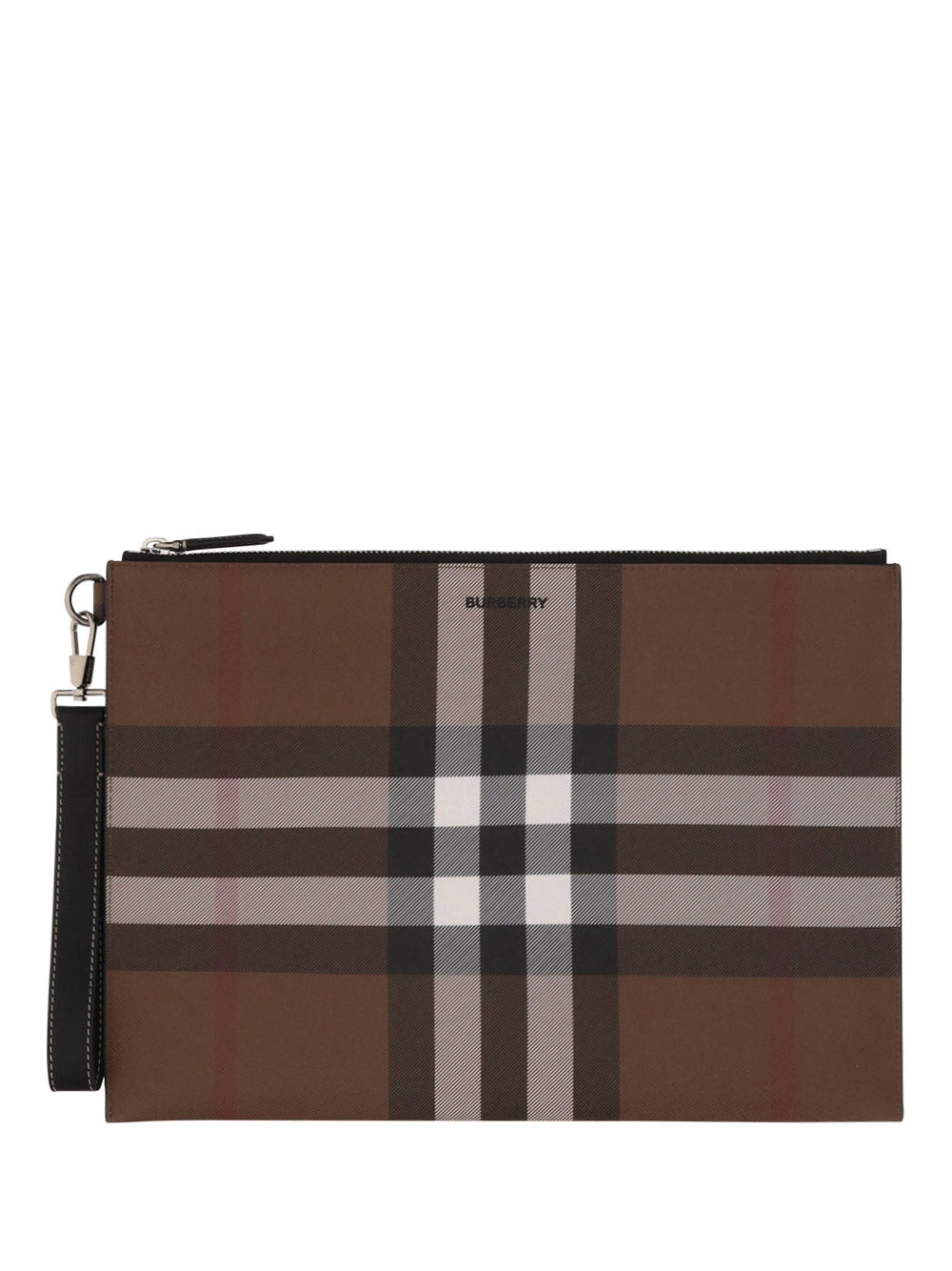 Vintage Check and Leather Zip Pouch - Birch Brown