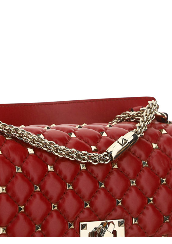 Rockstud Spike Calfskin Shoulder Bag - Red