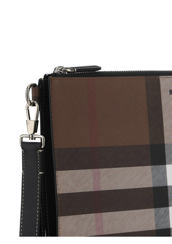 Vintage Check and Leather Zip Pouch - Birch Brown