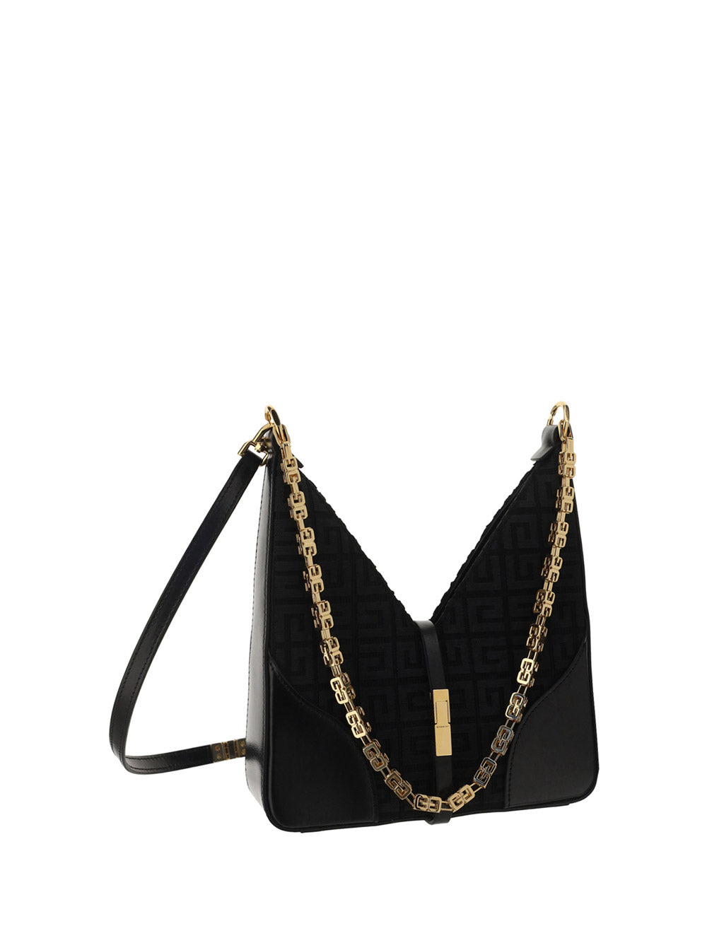Mini Cut Out Bag in 4g eEmbroidered Canvas With Chain - Black