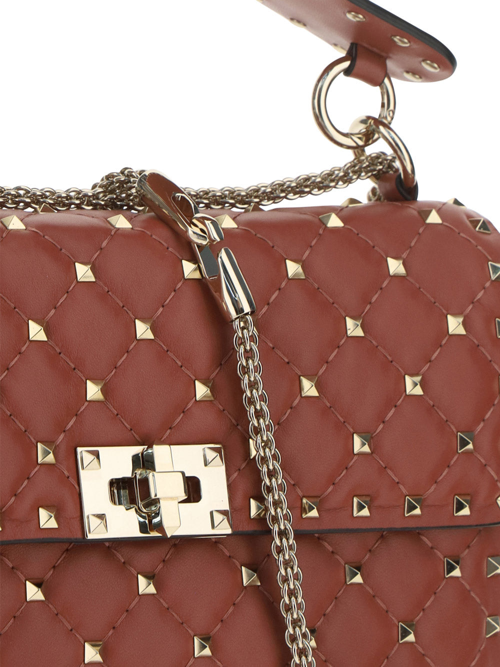 Medium Rockstud Spike Nappa Leather Bag - Gingerbread