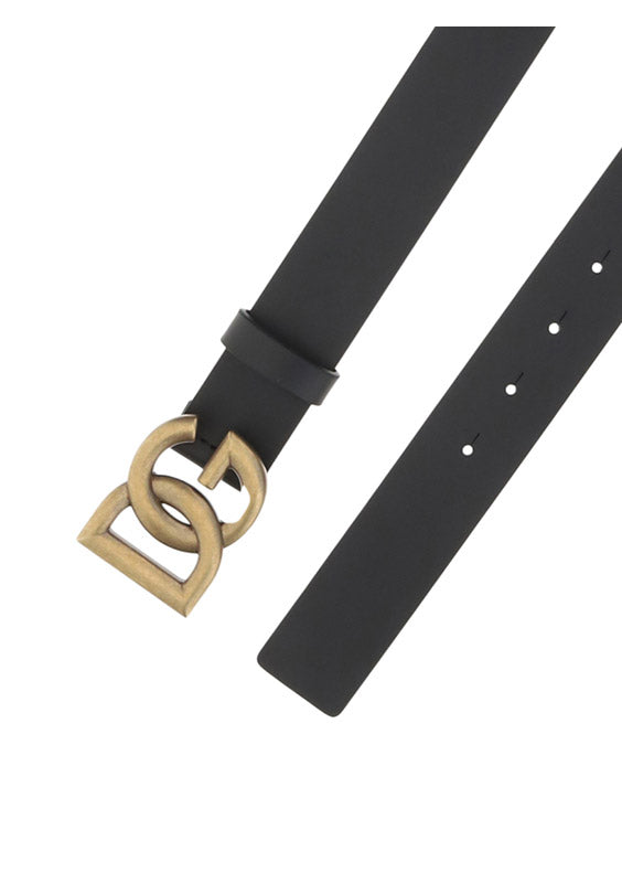 Lux Leather Belt With Crossover DG Logo Buckle - Black