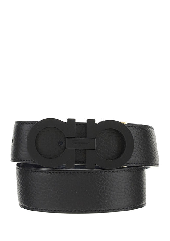 Reversible And Adjustable Gancini Belt - Black / Blue Marine