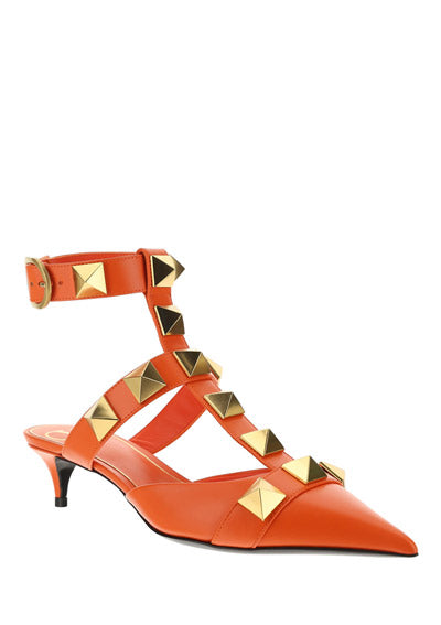 Roman Stud Calfskin Pump 40 MM - Orange