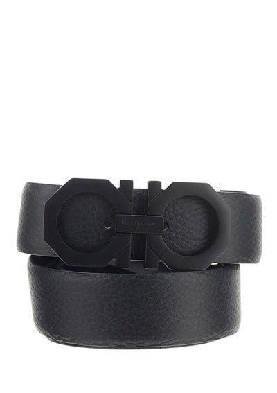 Reversible and Adjustable Gancini Belt - Black