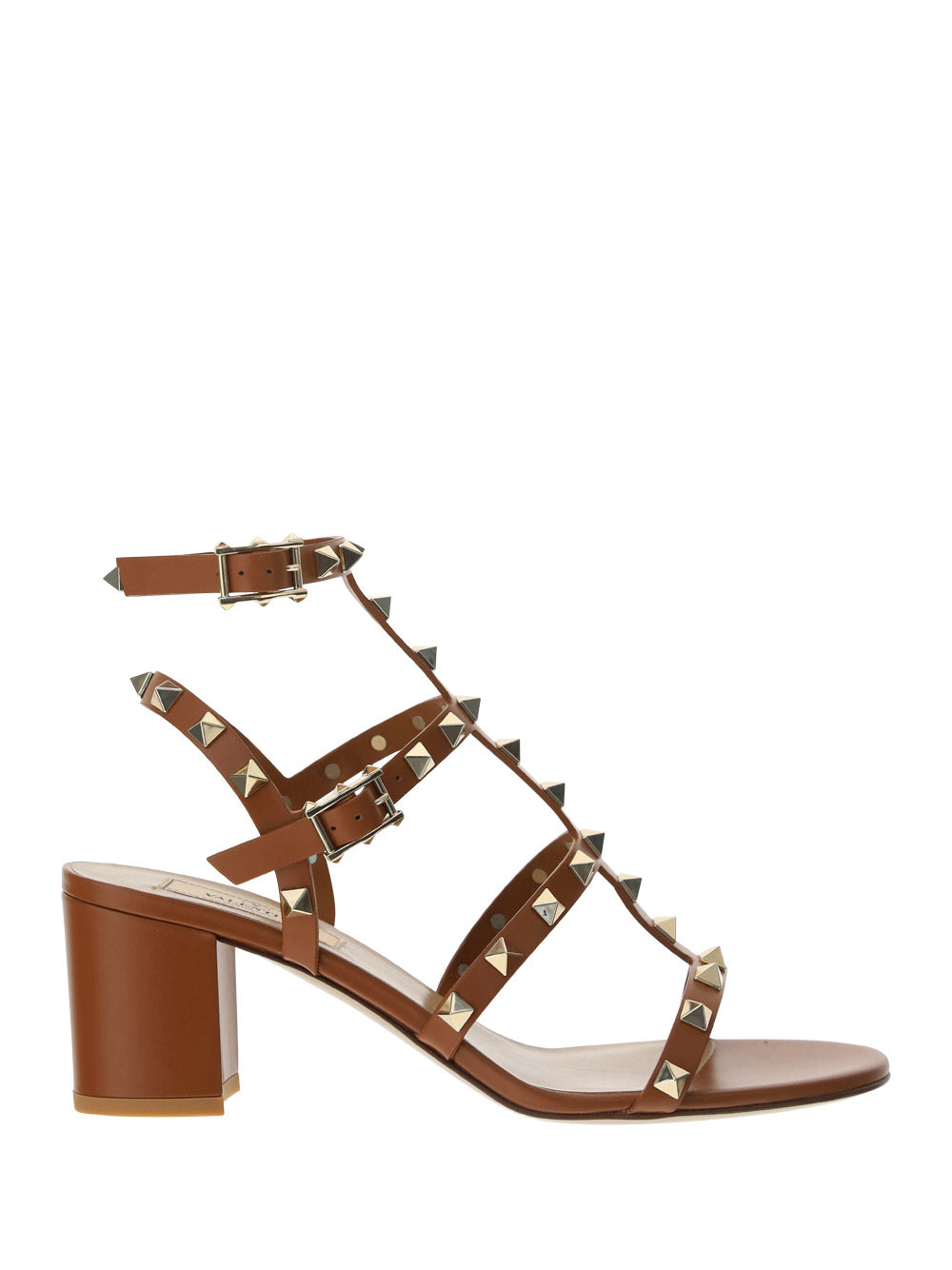 Rockstud Calfskin Ankle Strap Sandal 60 MM - Saddle Brown