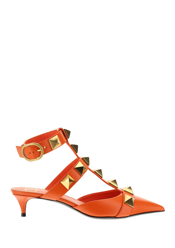 Roman Stud Calfskin Pump 40 MM - Orange