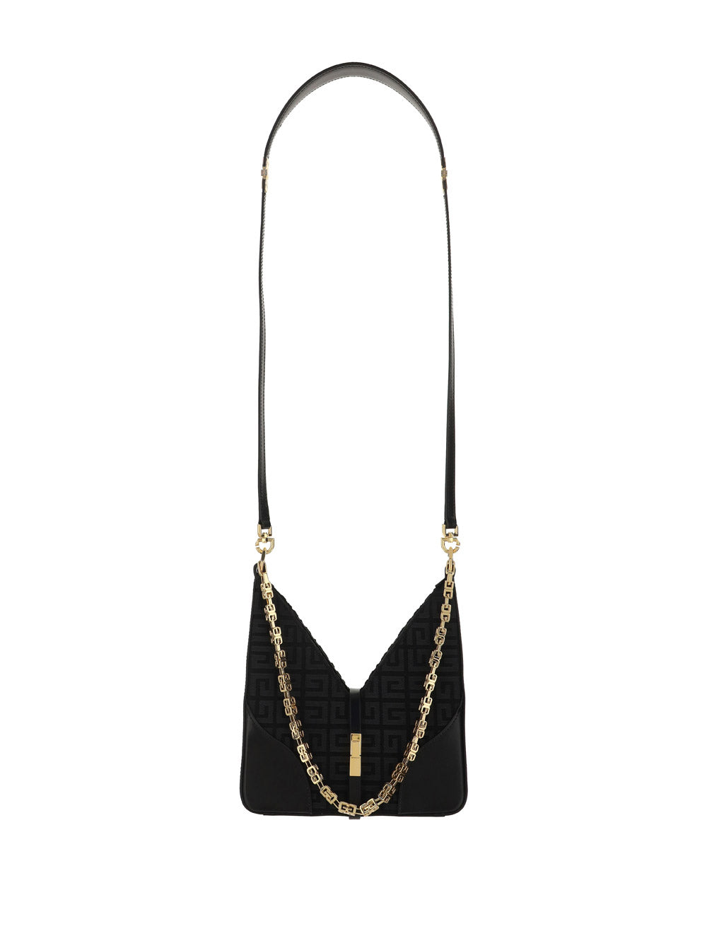 Mini Cut Out Bag in 4g eEmbroidered Canvas With Chain - Black