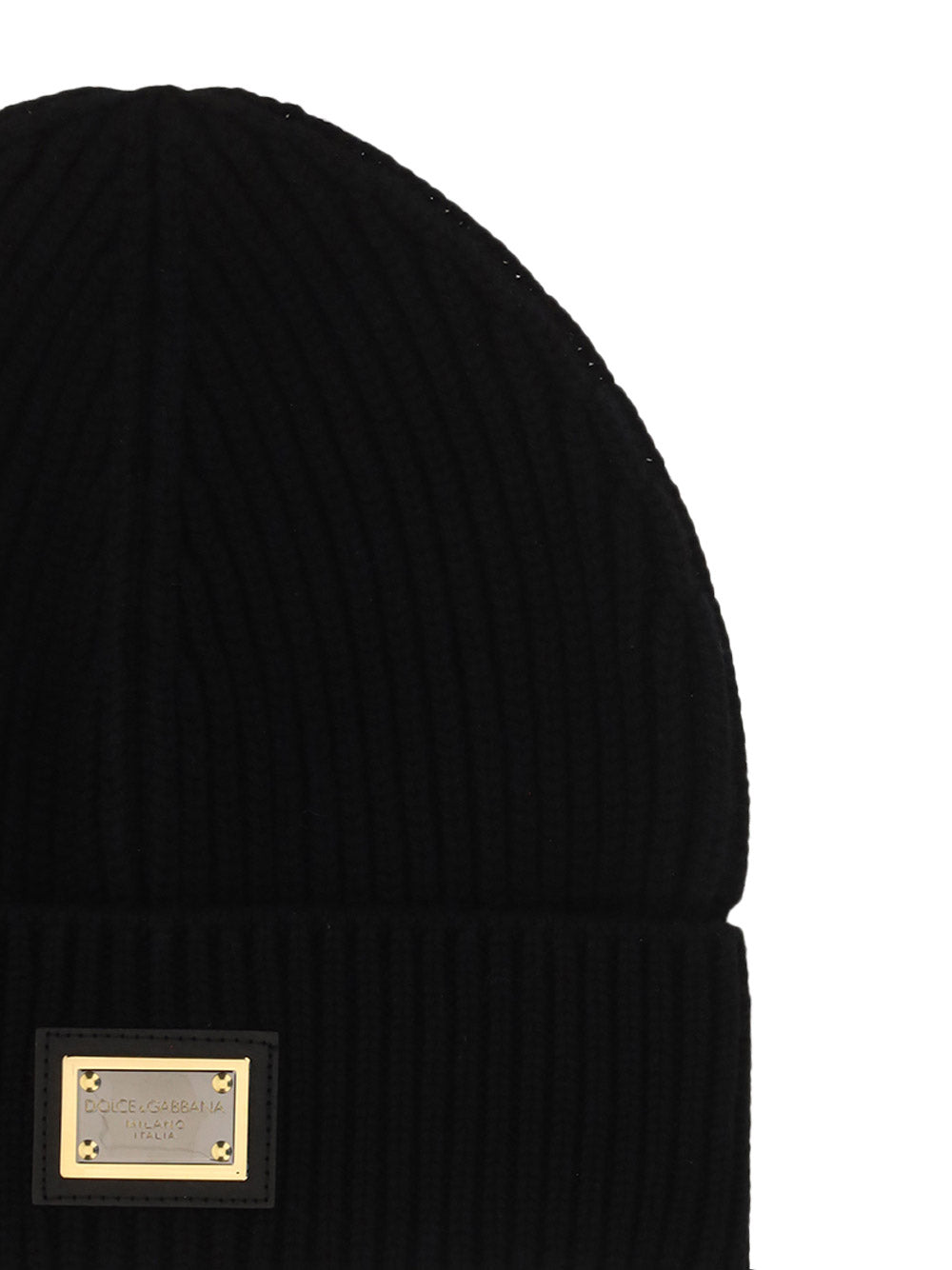 Knit Cashmere Hat with branded Plate - Black