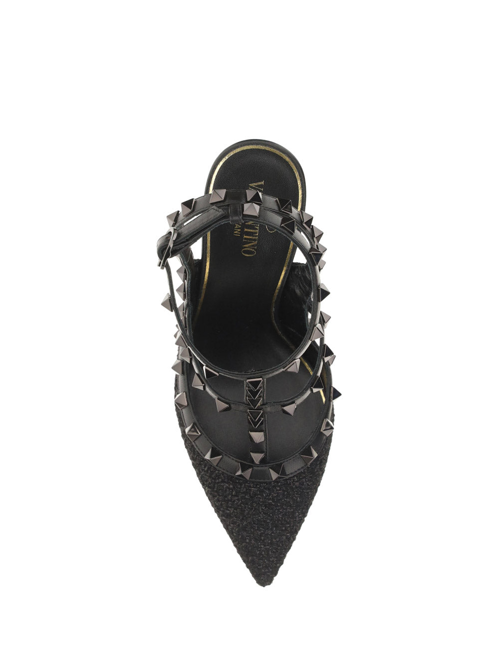 Rockstud Ankle Strap Pump In Tweed Lamé - Black