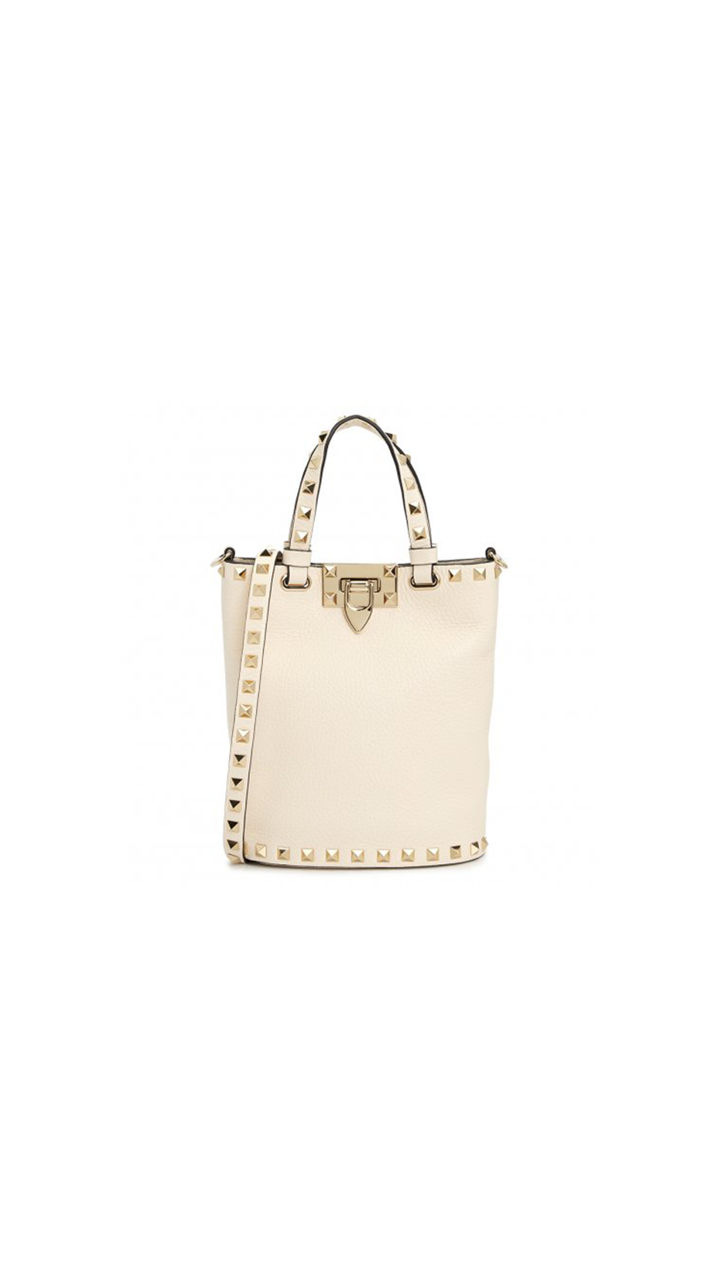 Rockstud Grainy Calfskin Small Tote - Light Ivory