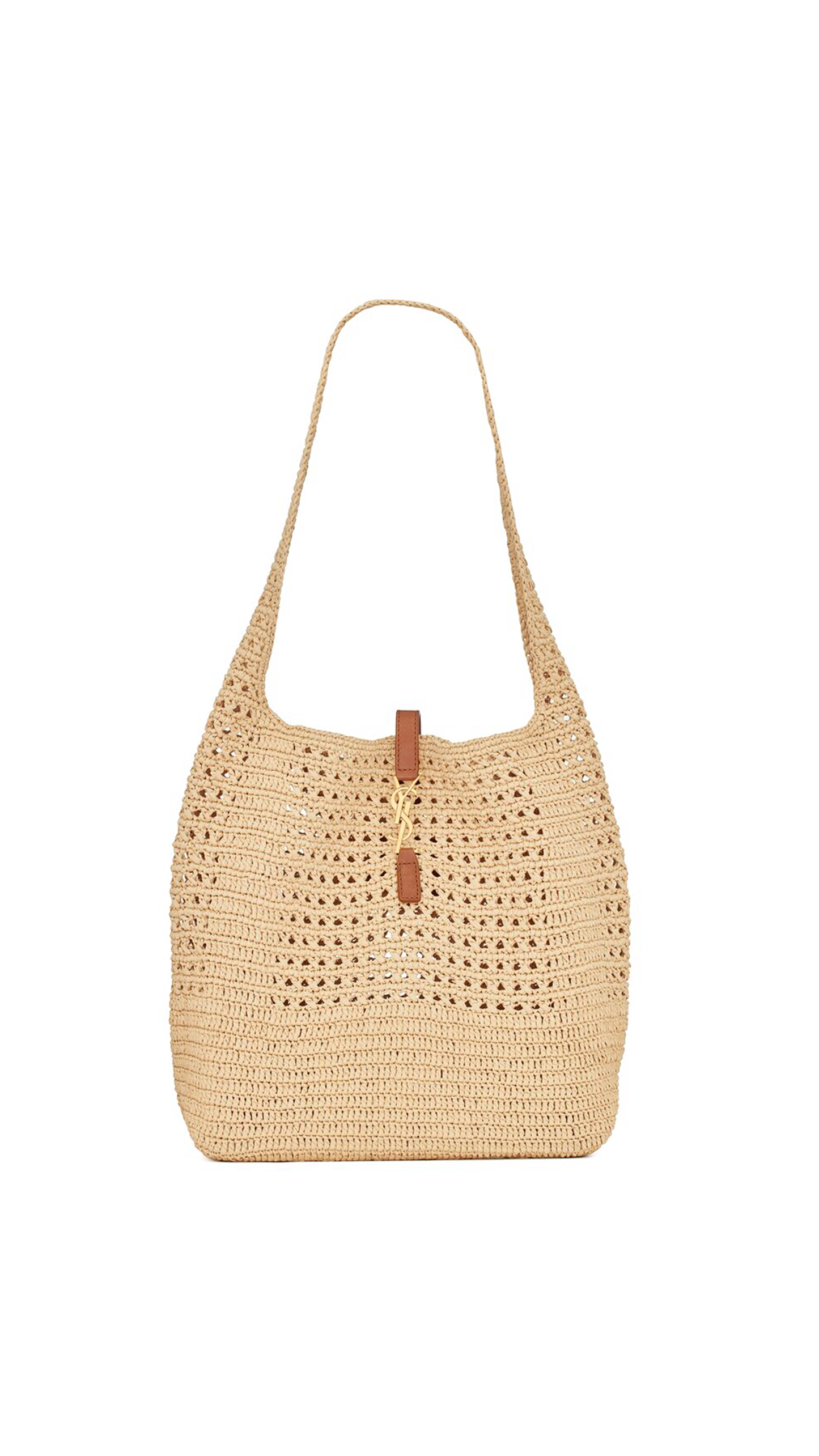 Hobo Raffia Bag in Crochet and Smooth Leather - Naturel