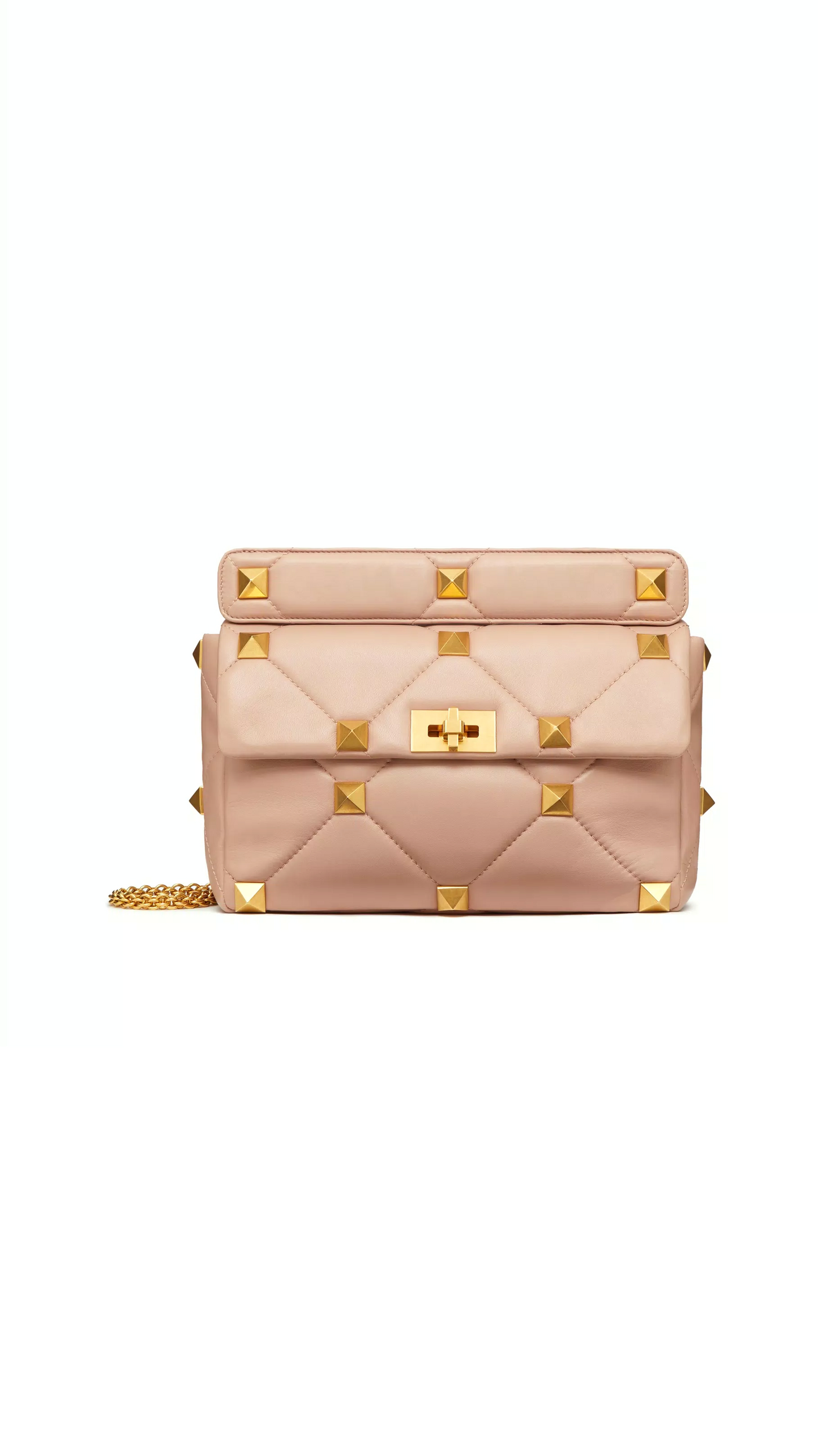 Large Roman Stud The Shoulder Bag In Nappa With Chain - Poudre