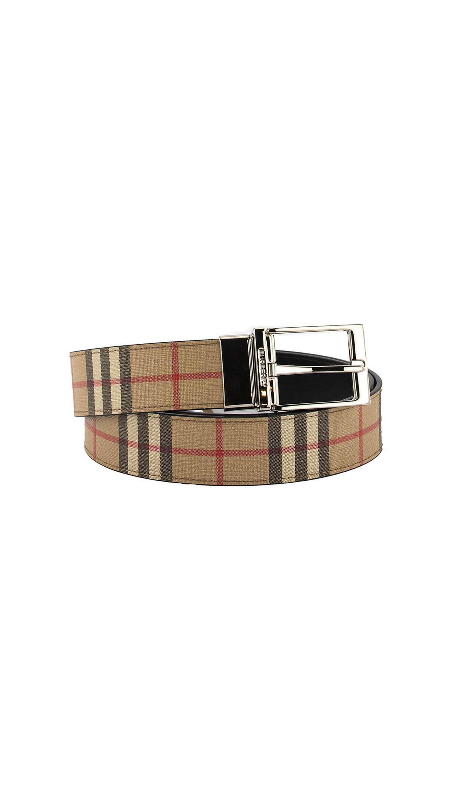 Reversible Vintage Check and Leather Belt - Archive Beige