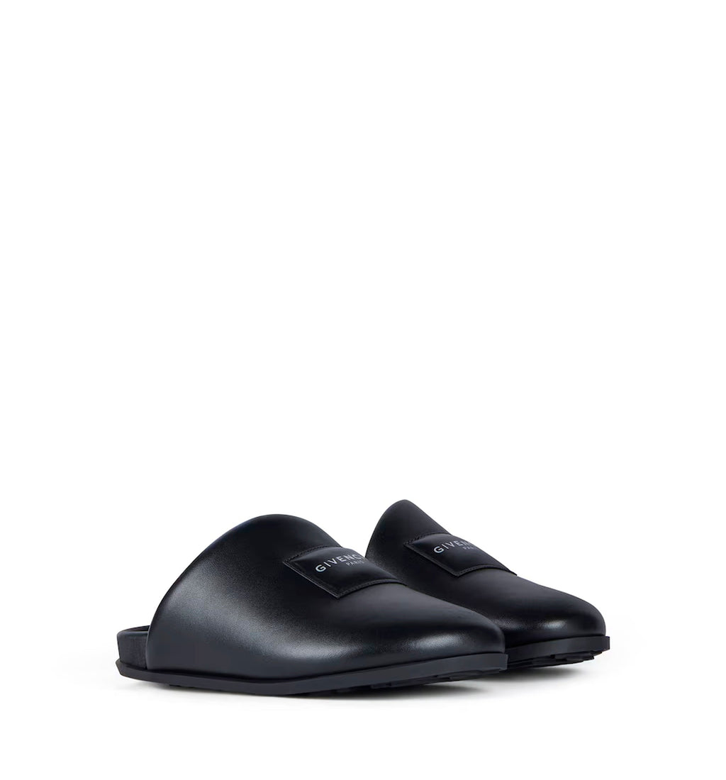 Label flat mules in nappa leather