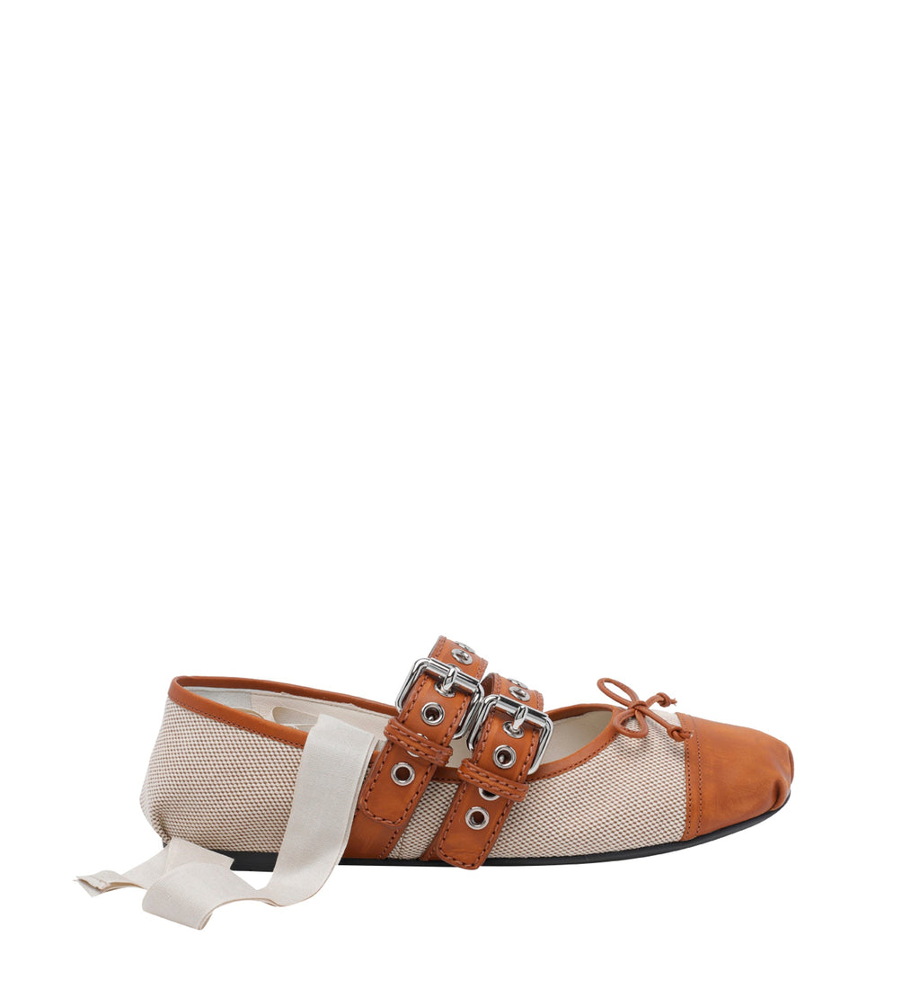 Canvas and leather ballerinas