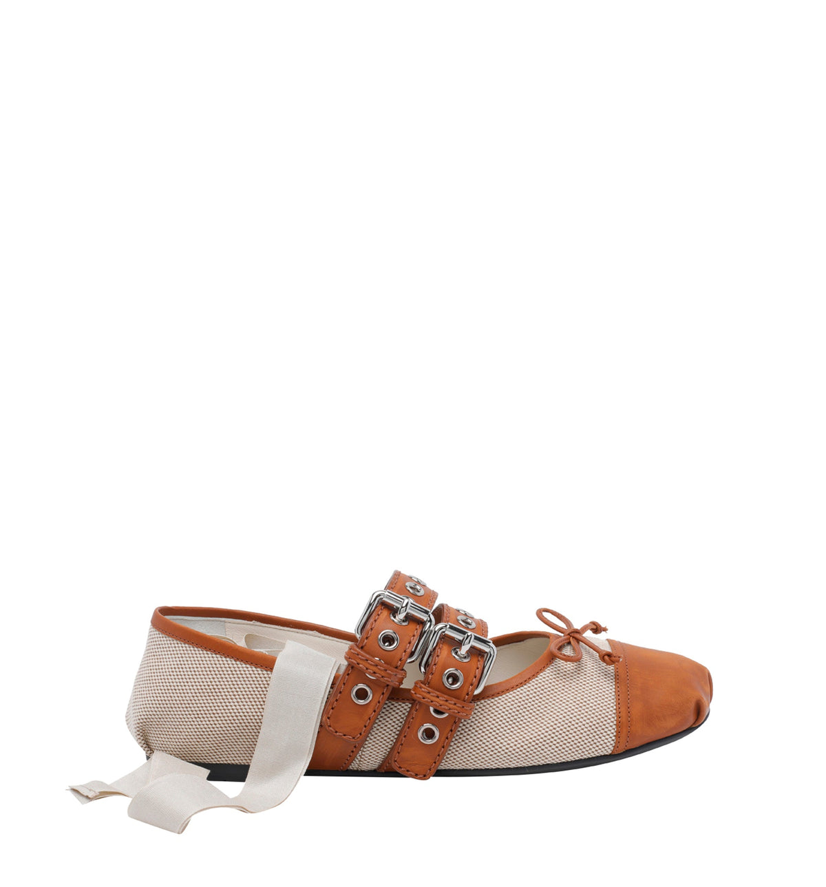 Canvas and leather ballerinas