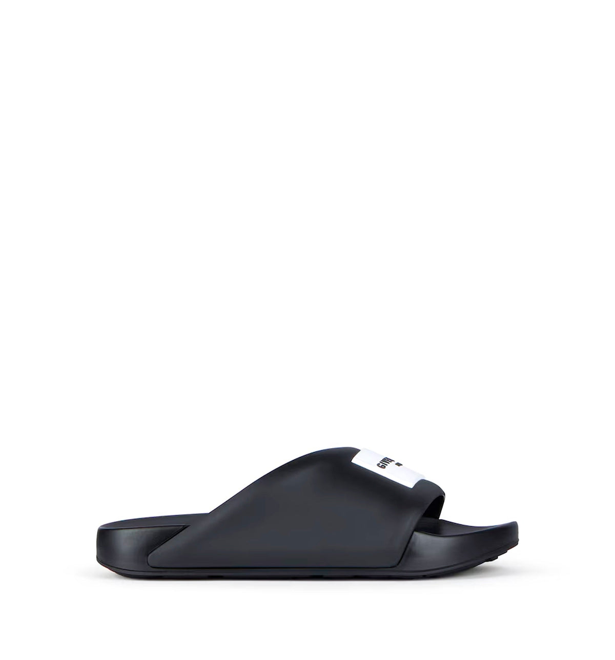 Label flat mules in rubber
