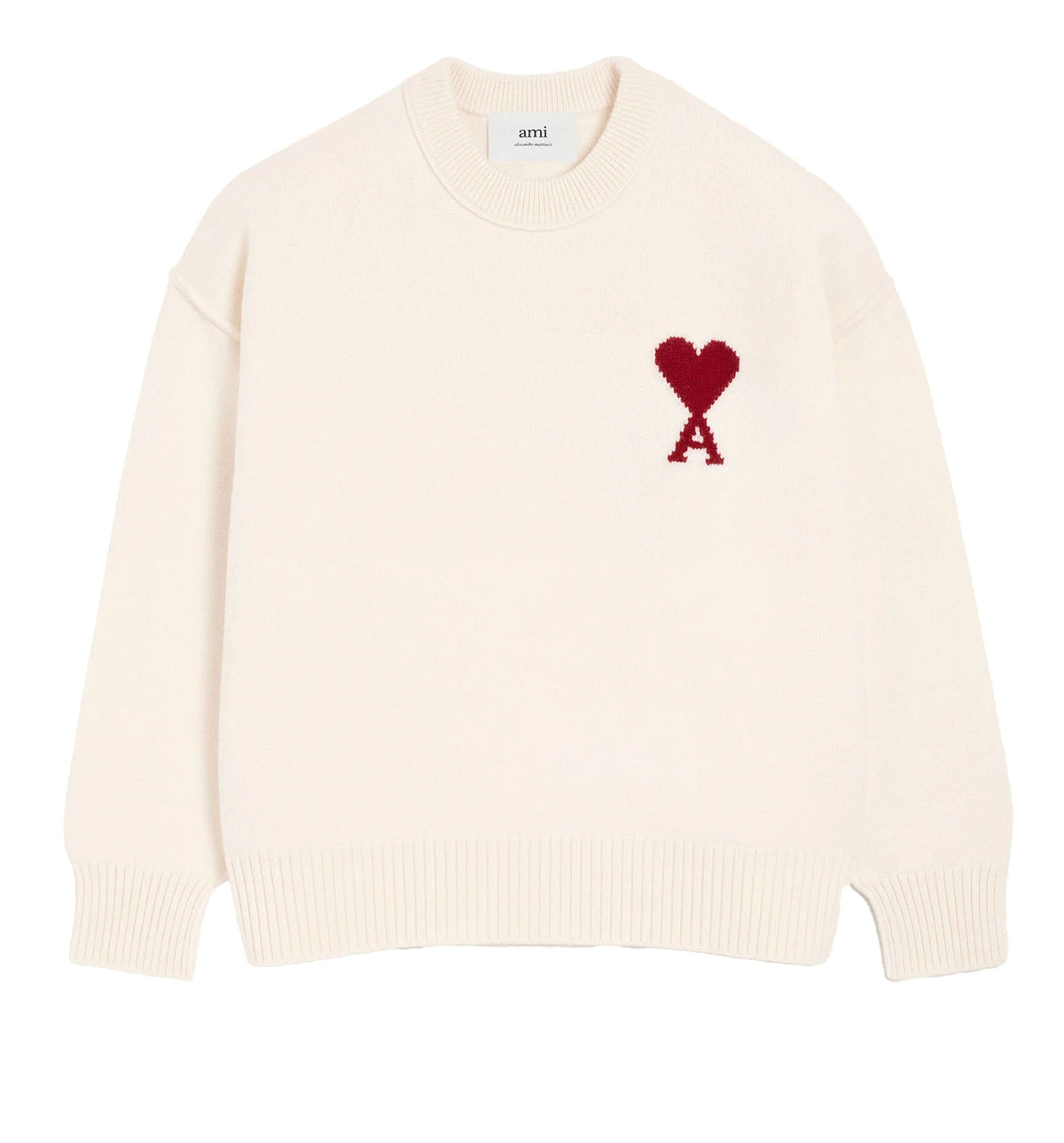 Natural crewneck wool sweater with Ami de Coeur
