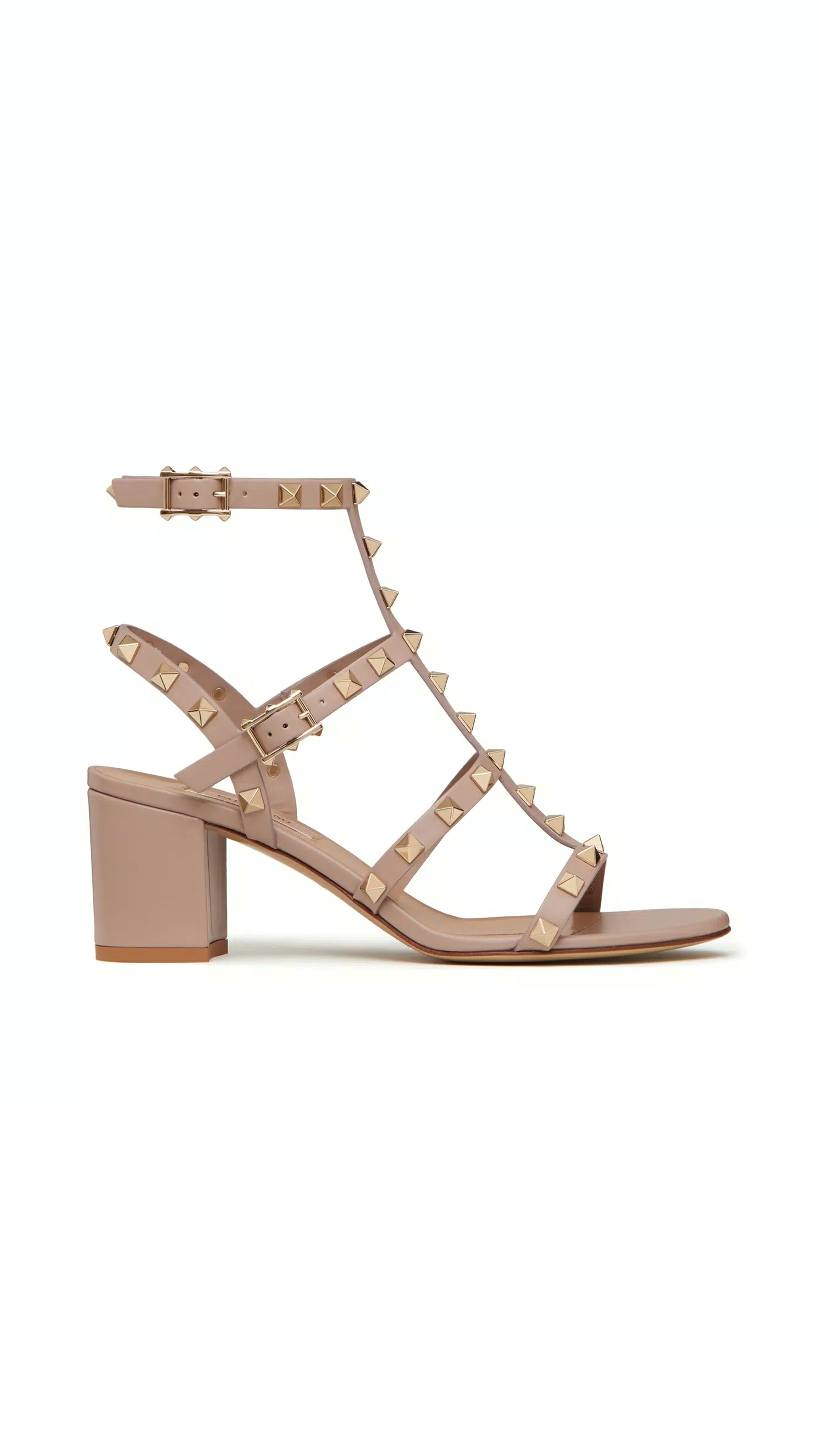 Rockstud Calfskin Ankle Strap Sandal 60MM - Poudre