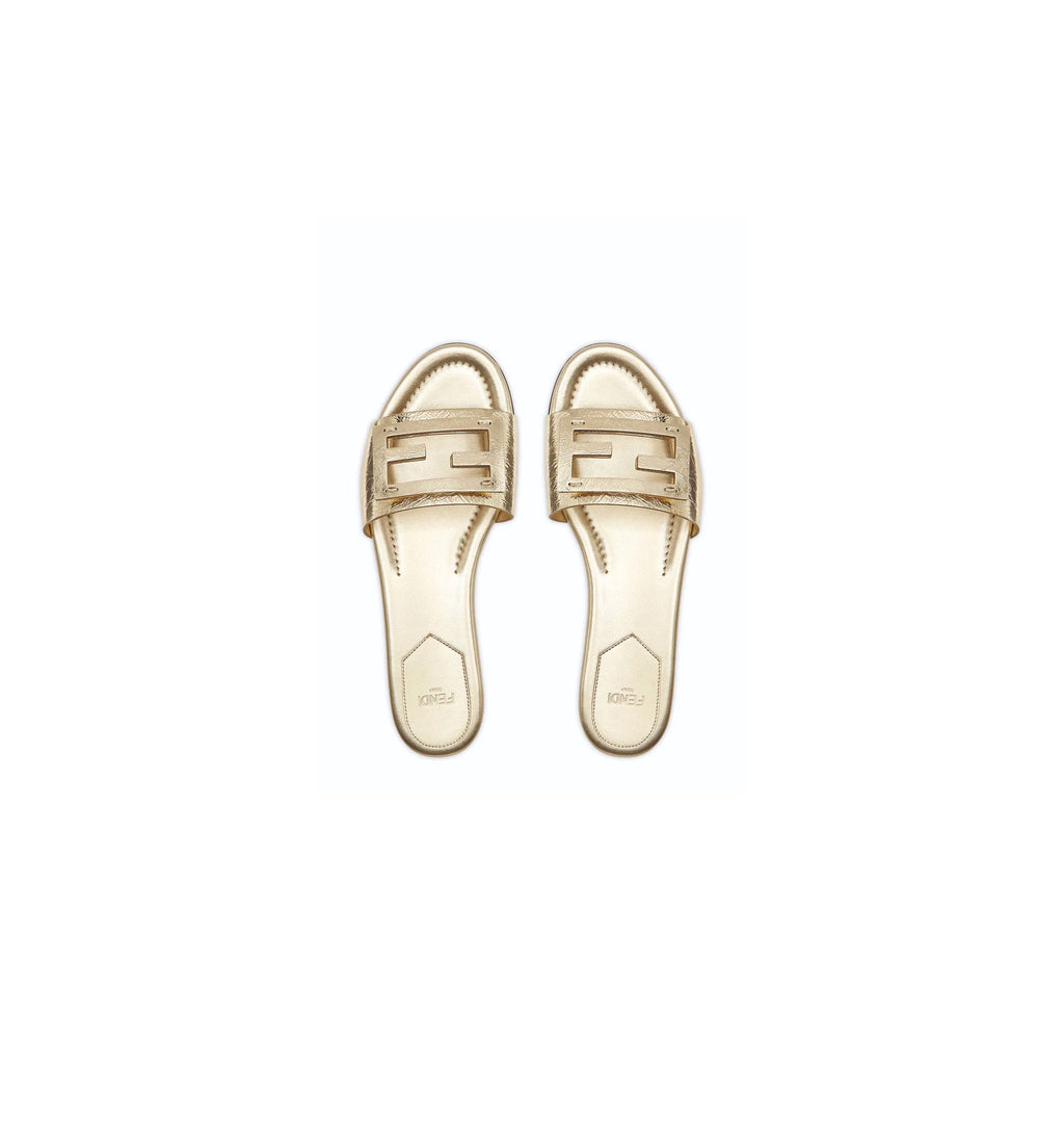Baguette Nappa Leather Slides - Gold