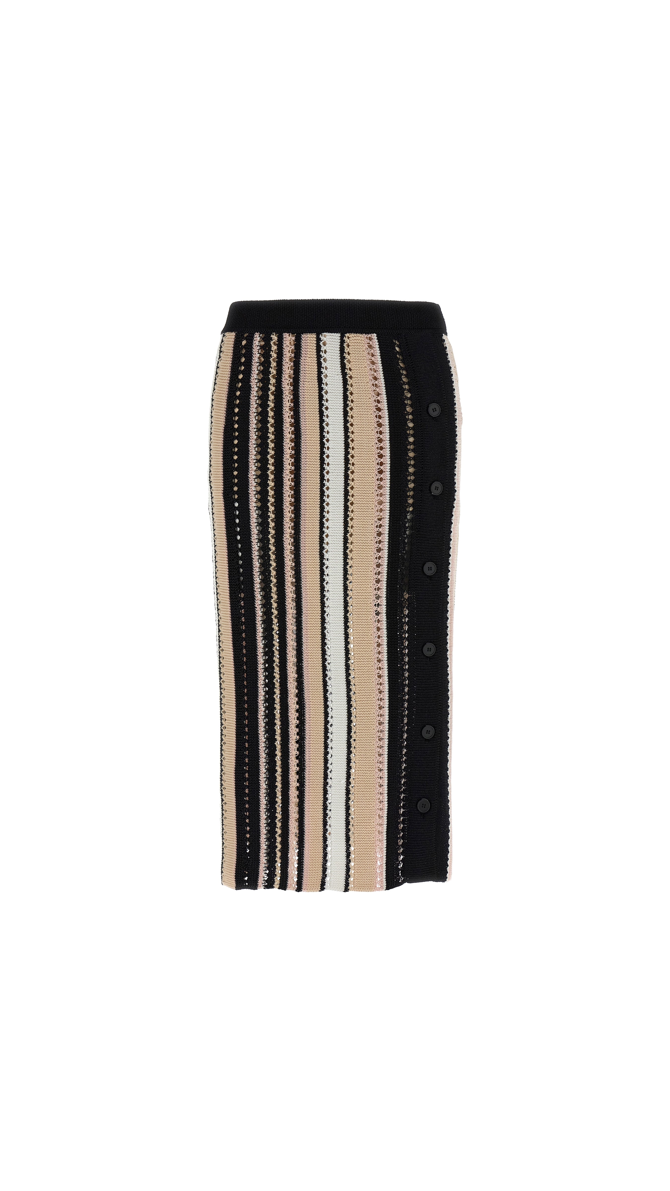 Striped Crochet Midi Skirt With Side Buttoning - Multicolor