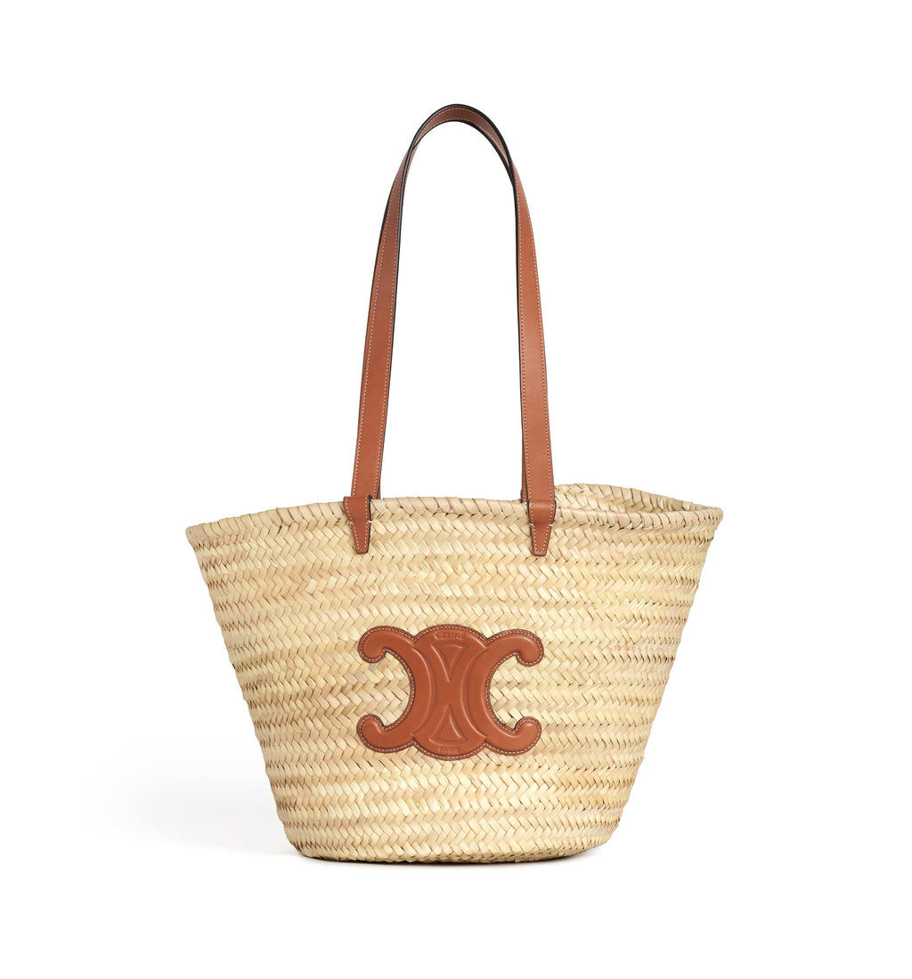 Medium Triomphe Classic Panier in Palm Leaves and Calfskin