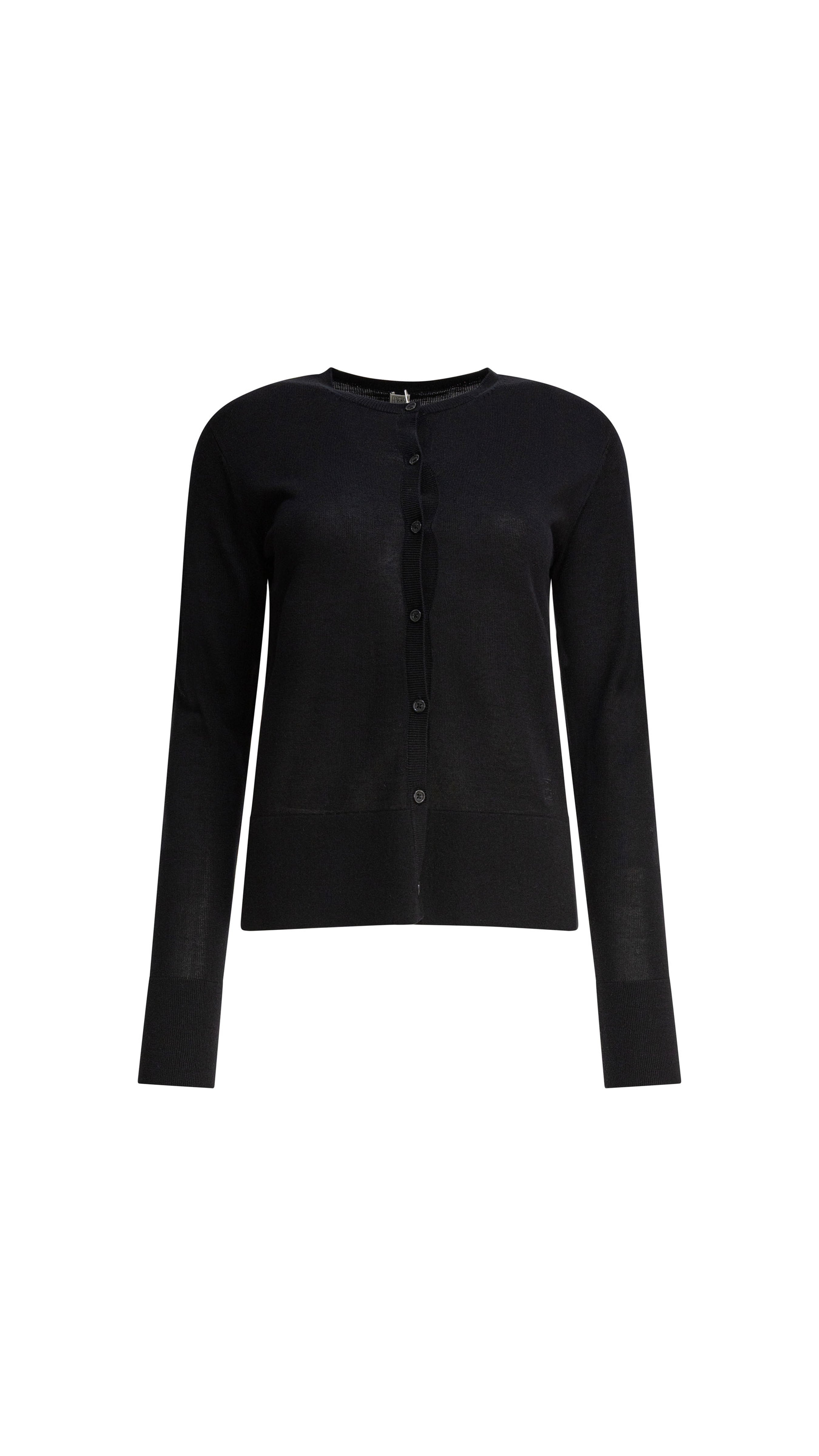 Crew-neck Cardigan With Logo Detail - Black