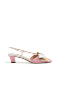 Bowow Slingback Pumps In Moirè Fabric 45mm - Bubble Pink / Silver / Gold