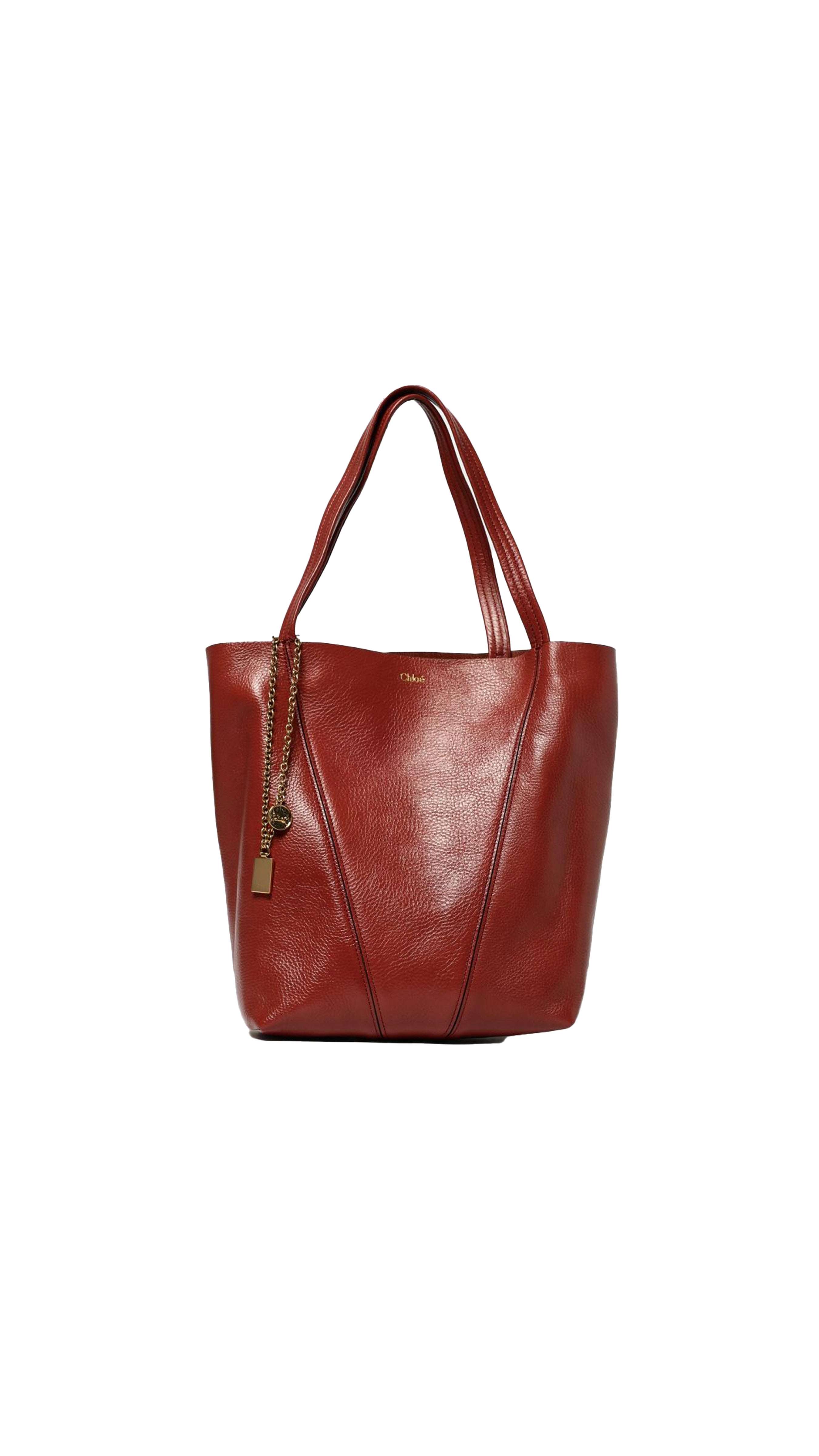 Chloé Spin Tote Bag In Grained Leather - Wine Red