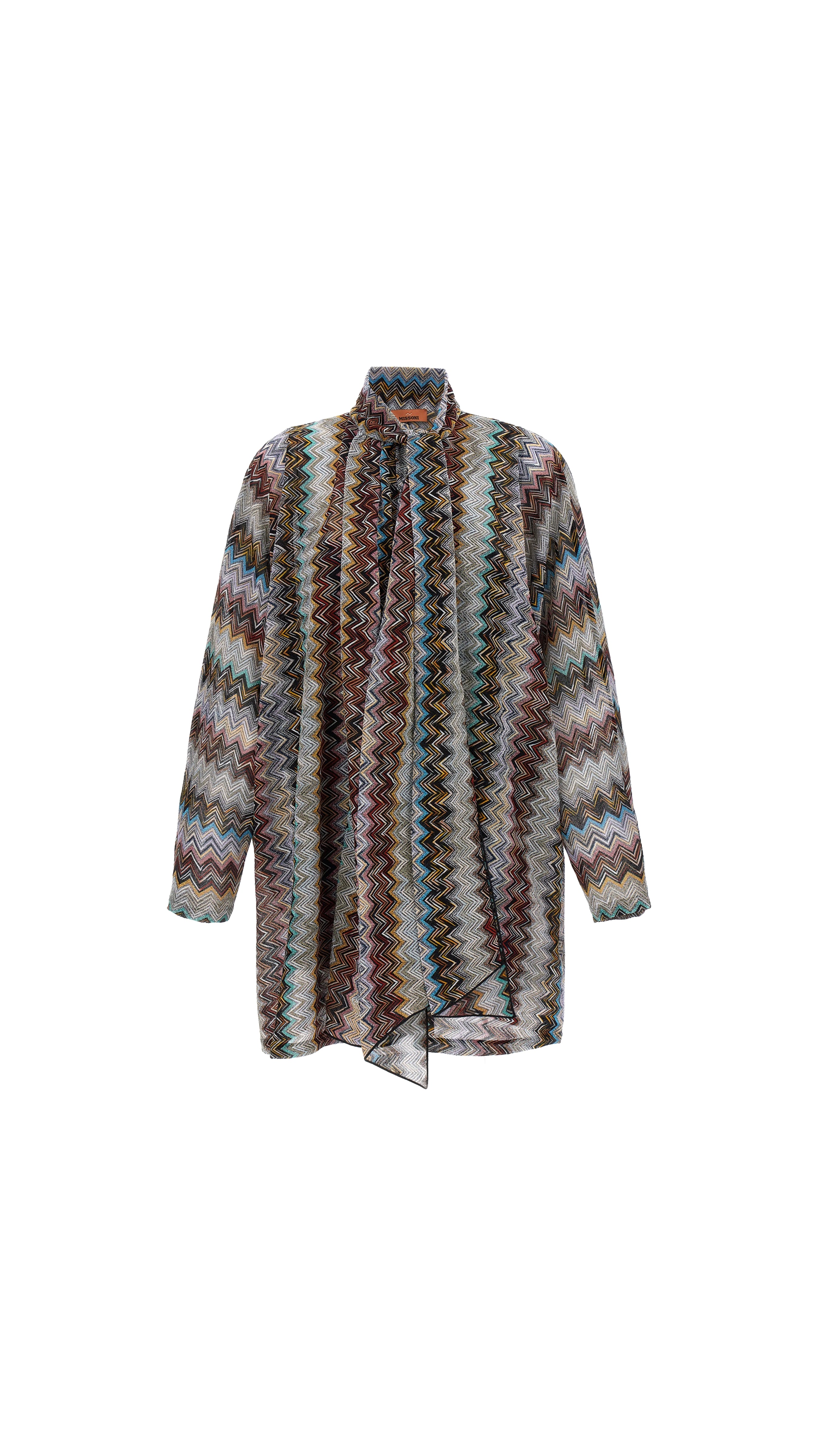 Zigzag Lamé Scarf Collar Dress - Multicolour