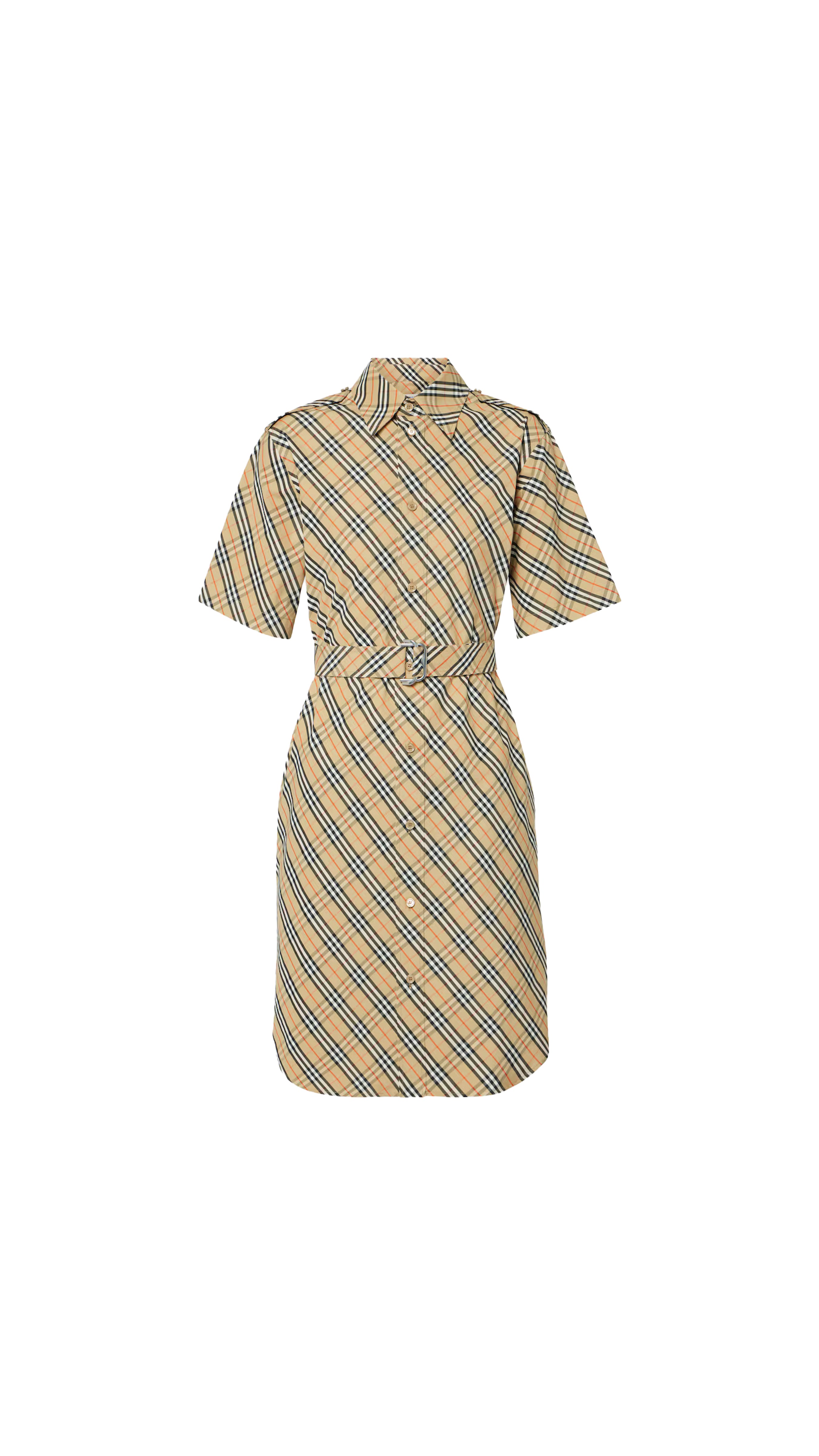 Check Cotton Shirt Dress - Beige