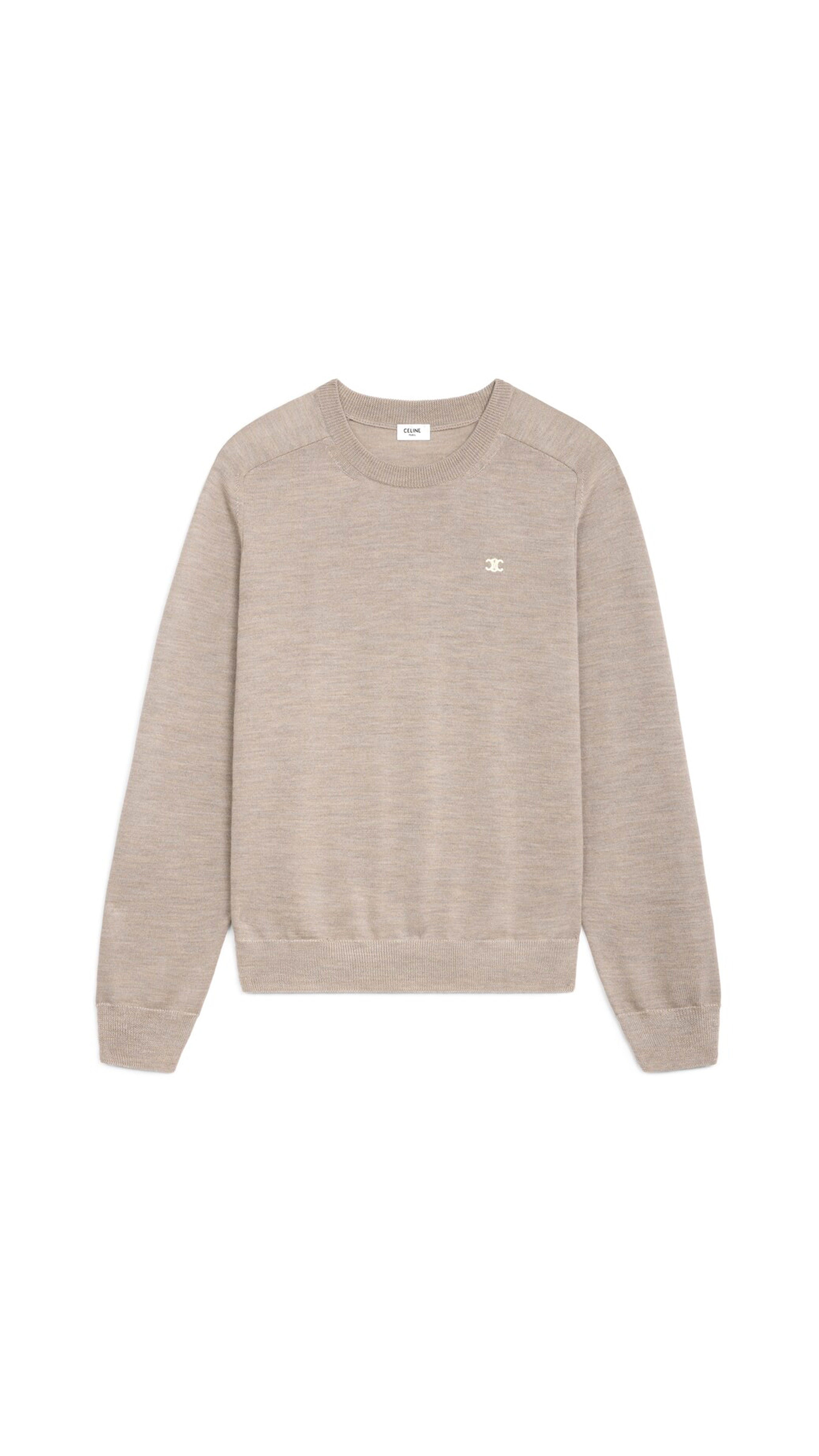 Triomphe Crewneck Sweater in Wool - Light Taupe