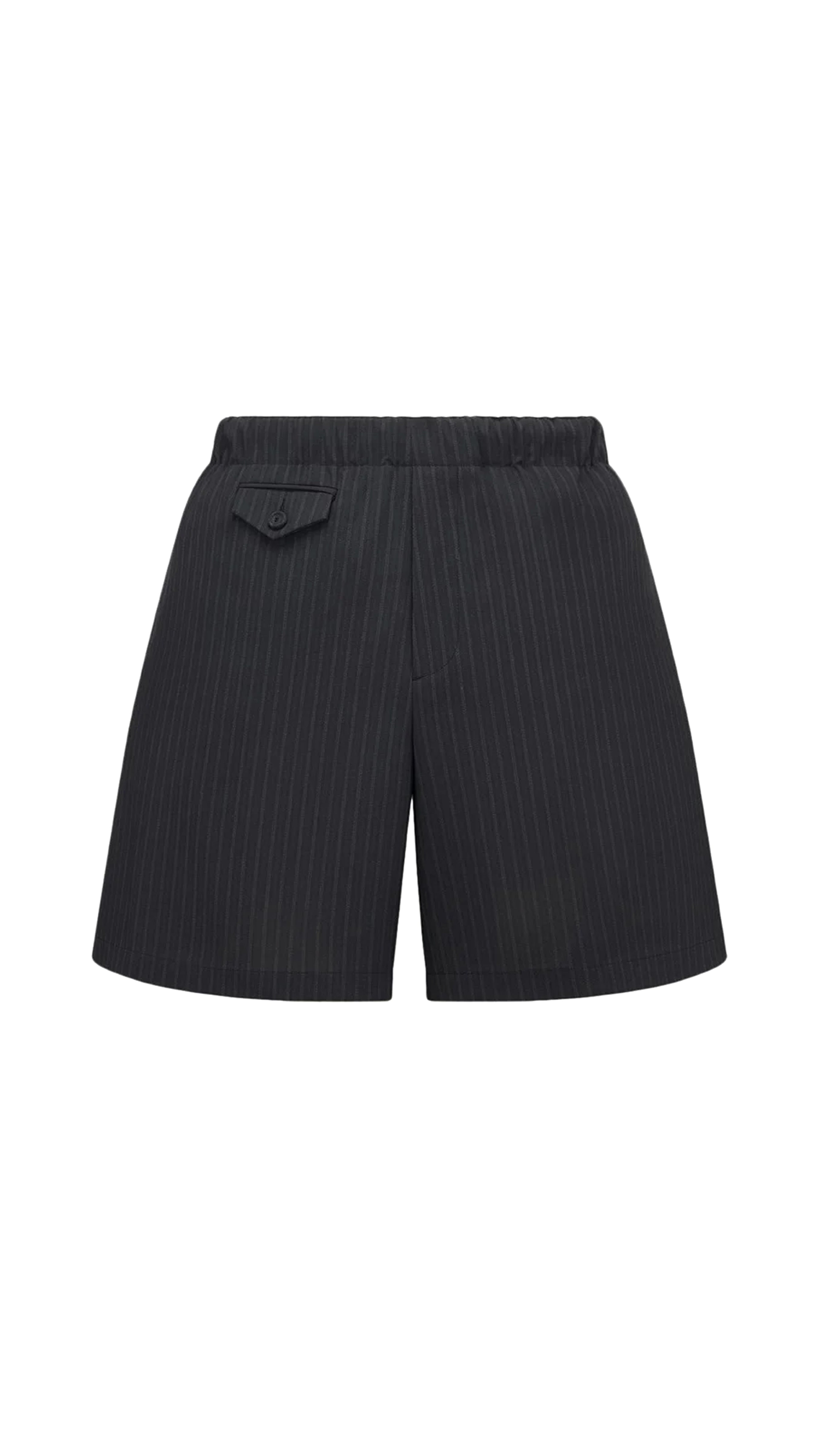Bermuda Shorts with Elastic Waist - Black Striped Wool