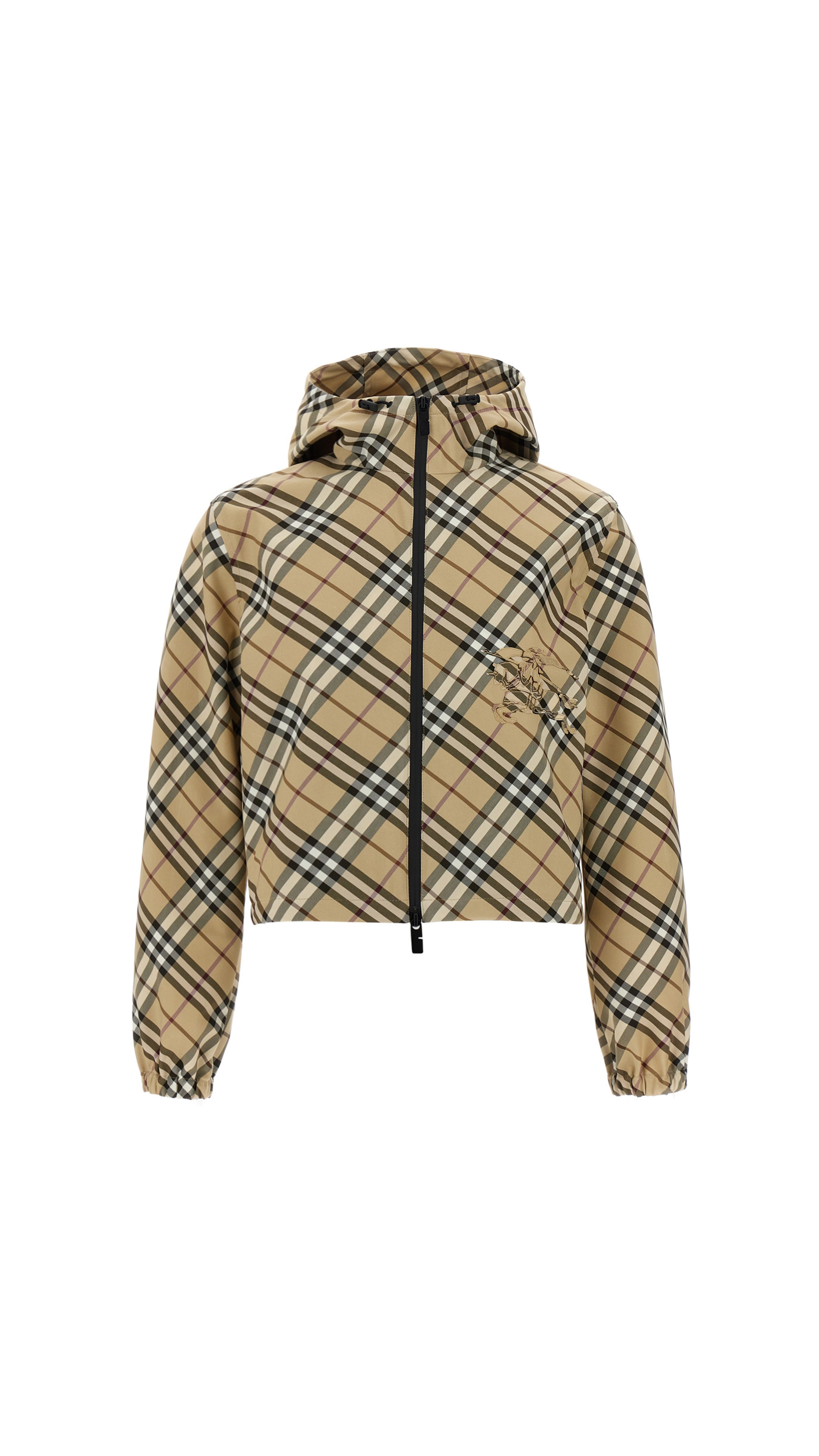 Check Jacket With Logo - Alabaster