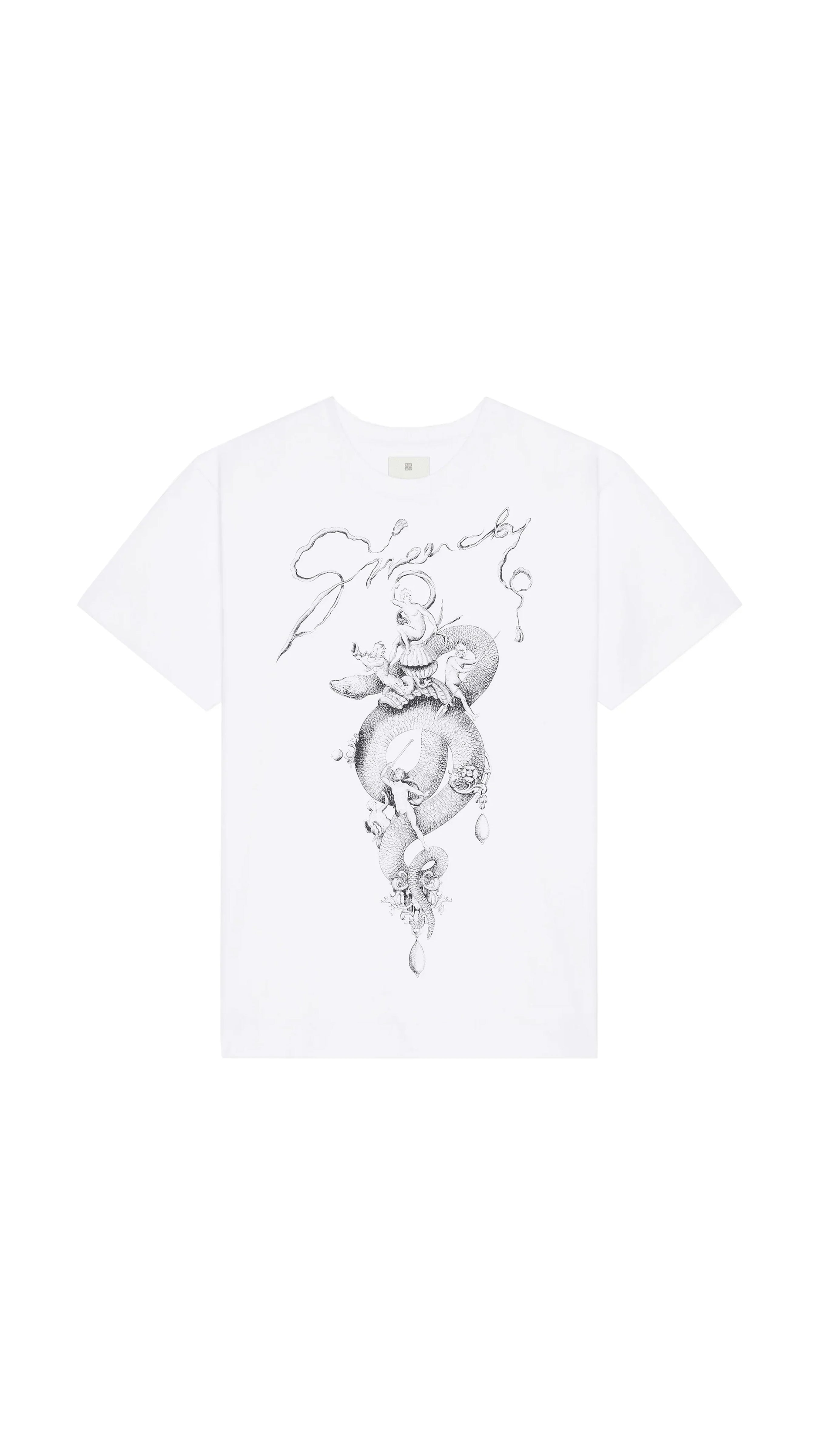 T-shirt in Cotton with Chandelier and Snake Print - White