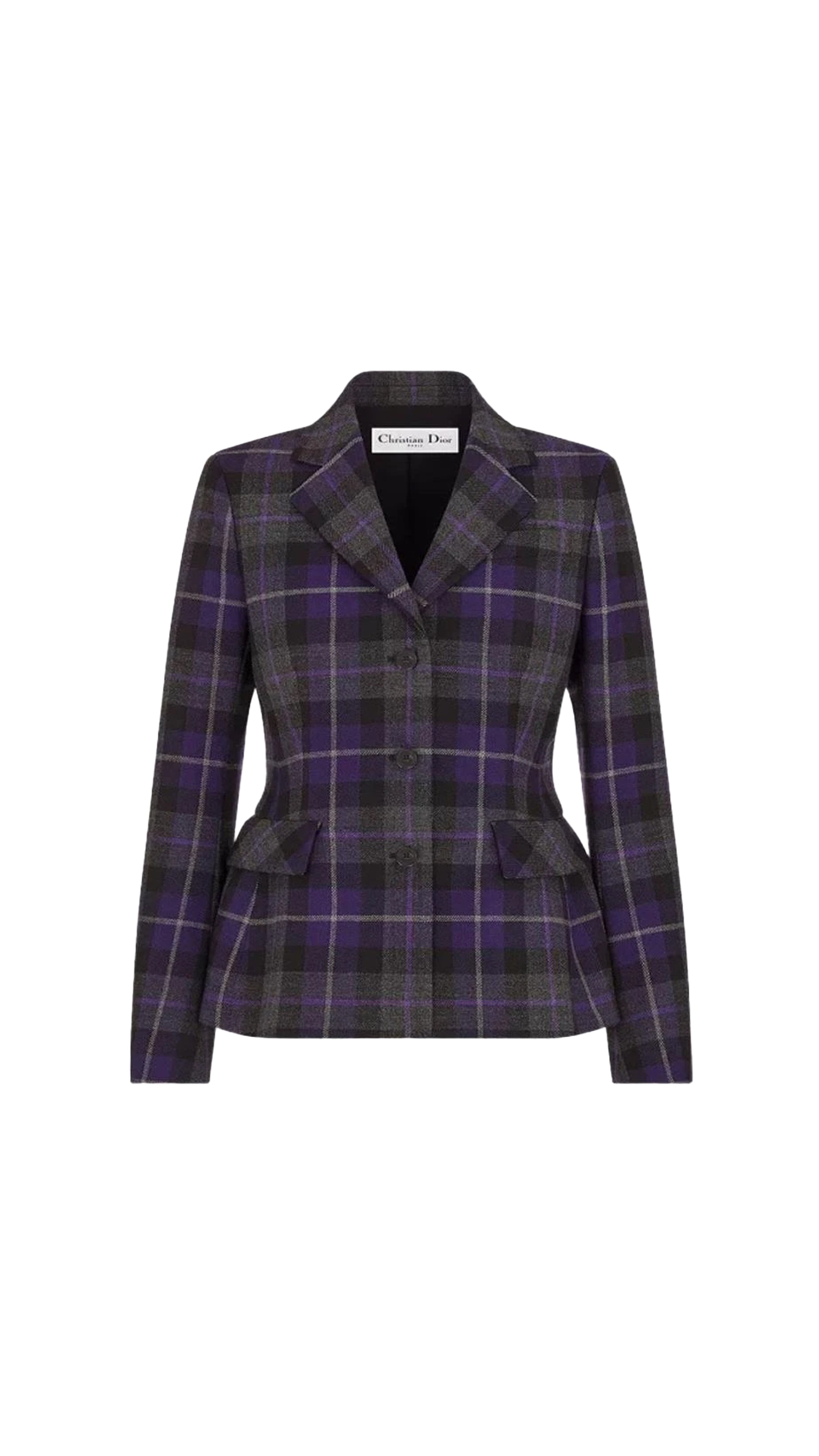 Checkered Button-up Fitted Jacket - Purple